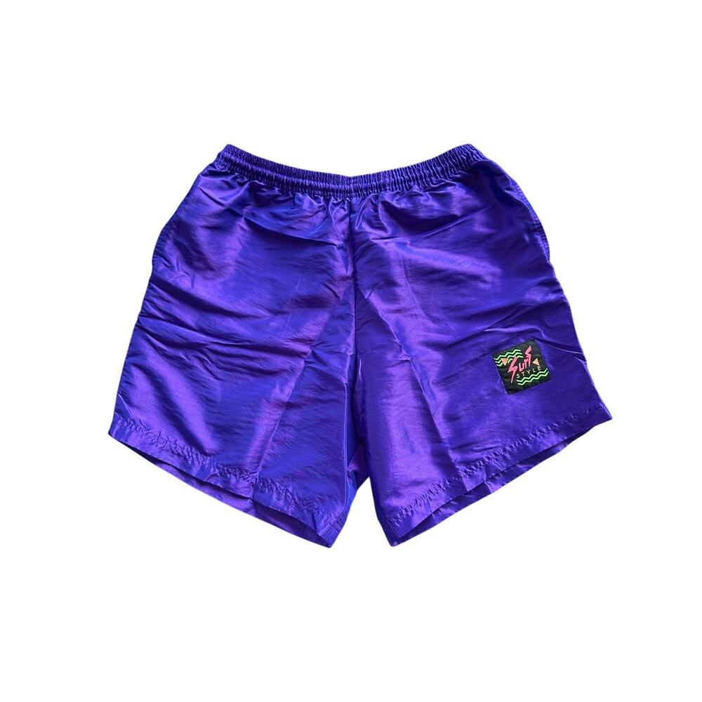 Vintage 90s Surf Style Iridescent Purple Windbreaker Shorts Neon Logo XL